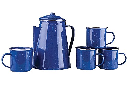 Stansport Enamel Percolator Coffee Pot & 4 Mug Set (11230),Blue...