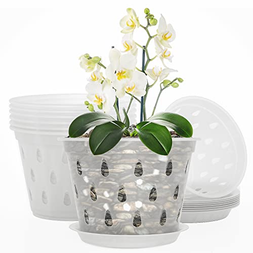 Suguder 8 Pack 7 Inch Orchid Pot, Orchid Pots with Holes and Saucer...