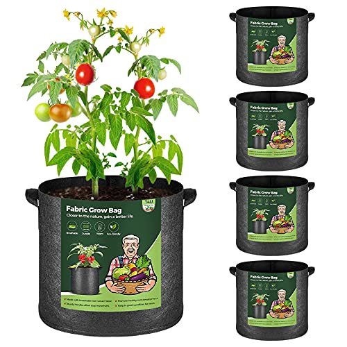 T4U Fabric Plant Grow Bags with Handle 7 Gallon Pack of 5, Heavy Du...