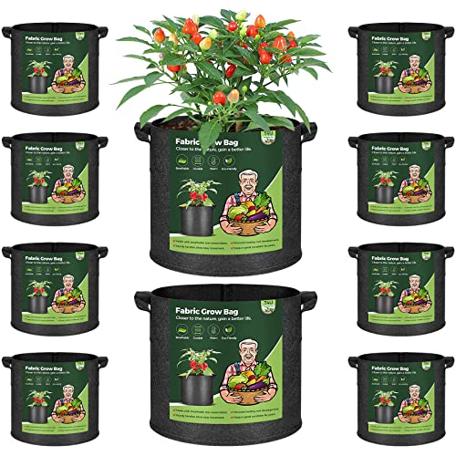 T4U Fabric Plant Grow Bags with Handles 5 Gallon Pack of 10, Heavy ...