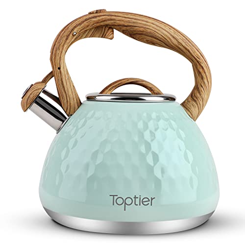 Tea Kettle, Toptier Teapot Whistling Kettle with Wood Pattern Handl...
