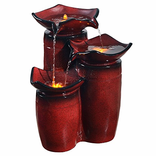Teamson Home 3 Tiered Floor Water Glazed Pots Fountain with LED Lig...