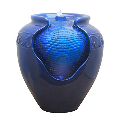 Teamson Home Floor Glazed Pot Water Fountain with Built-in LED Ligh...