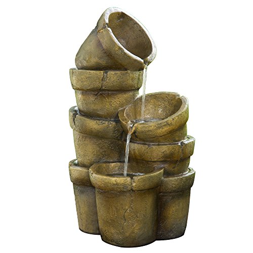 Teamson Home Stacked Pots 3 Tiered Floor Waterfall Fountain with Pu...