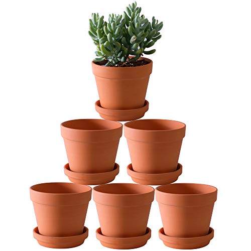Terra Cotta Pots with Saucer- 6-Pack Large Terracotta Pot Clay Pots...