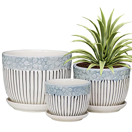 Ton Sin Grey Flower Pots,Texture Planter for Indoor Plants Set of 3...