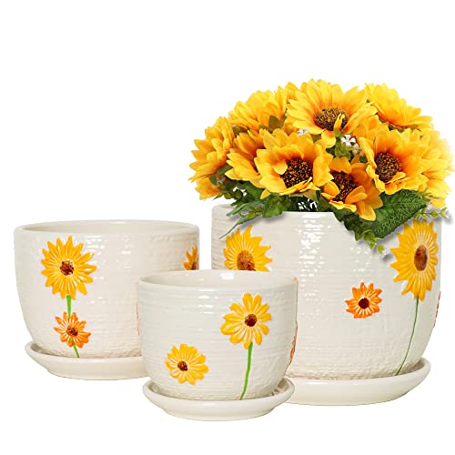 Ton Sin Plant Pots,Set of 3 Ceramic Flower Pots for Indoor Plants,4...