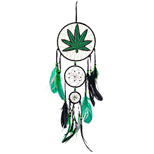 Triple Hoop Marijuana Leaf Pot Weed Embroidered Dream Catcher (16 I...