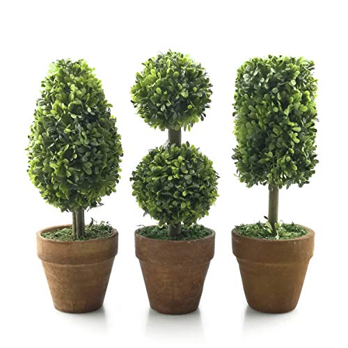 Tuokor Small Artificial Plants 8.25  Plastic Fake Green Topiary Shr...