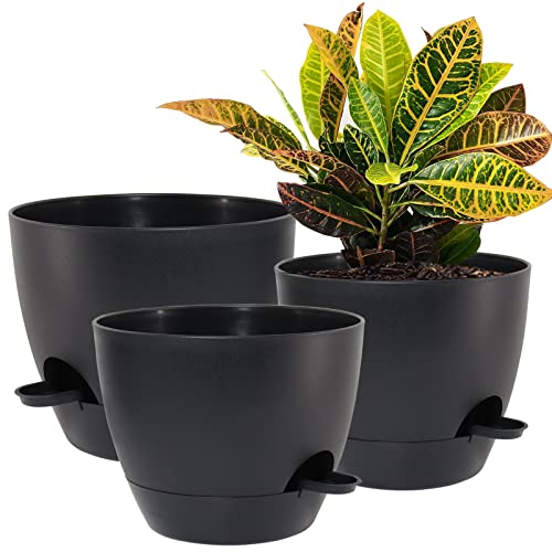 UOUZ 10 9 8 inch Self Watering Pots, Set of 3 Plastic Planters with...