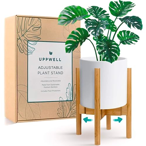 UppWell Adjustable Wood Plant Stand Indoor | Sturdy Eco-friendly Ba...