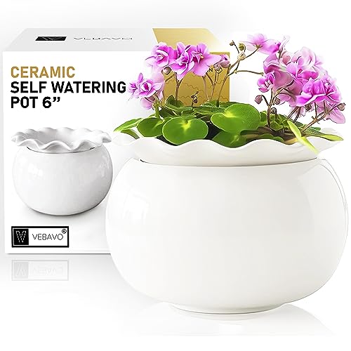 VEBAVO African Violet Pots 6 Inches Ceramic, Self Watering Pots for...