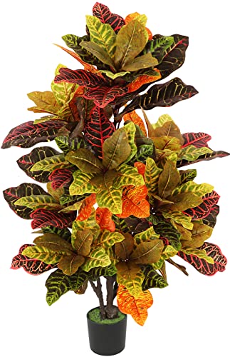 VIAGDO Artificial Croton Plant 43in Tall 142 Colorful Leaves Faux C...