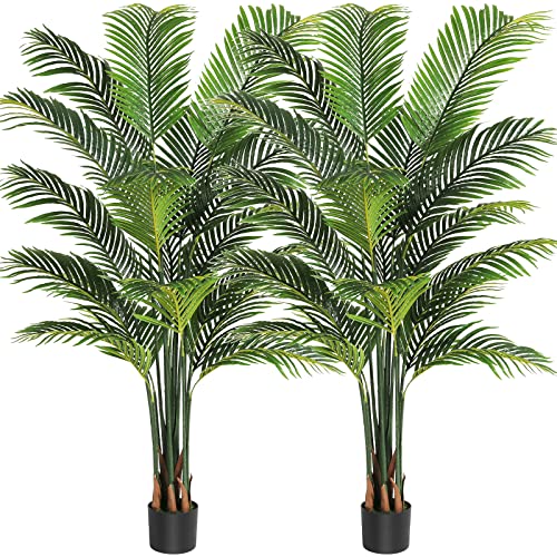 VIAGDO Artificial Palm Tree 6ft Tall Fake Palm Tree Decor with 16 D...