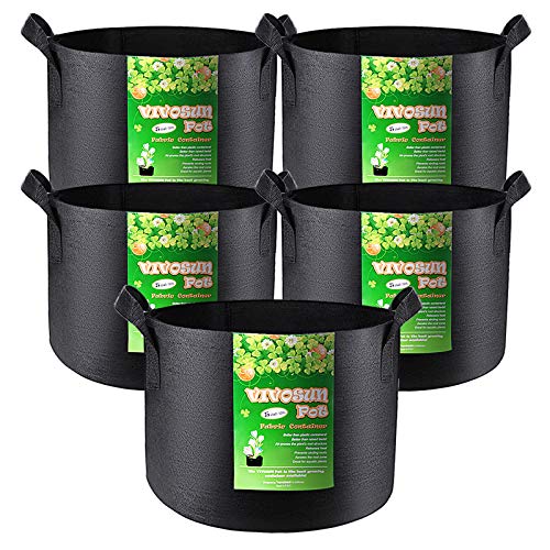 VIVOSUN 5-Pack 5 Gallon Grow Bags Heavy Duty 300G Thickened Nonwove...