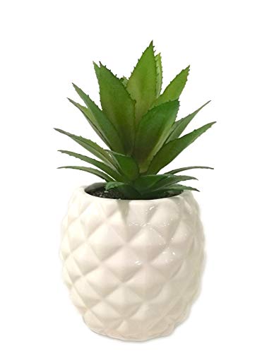White Porcelain Pineapple Ananas Faux Plant Potted Artificial Succu...