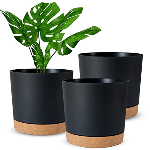 Whonline 3 Pack 8in Plant Pots Indoor, Black Plastic Flower Pots wi...