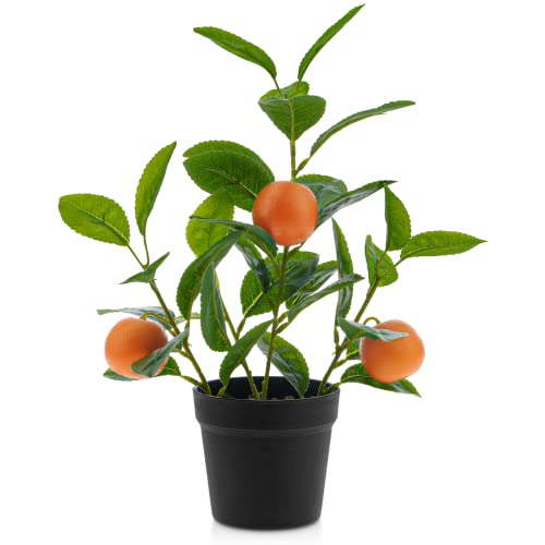 Woration Artificial Orange Plant Potted 13.8inches Small Faux Fruit...