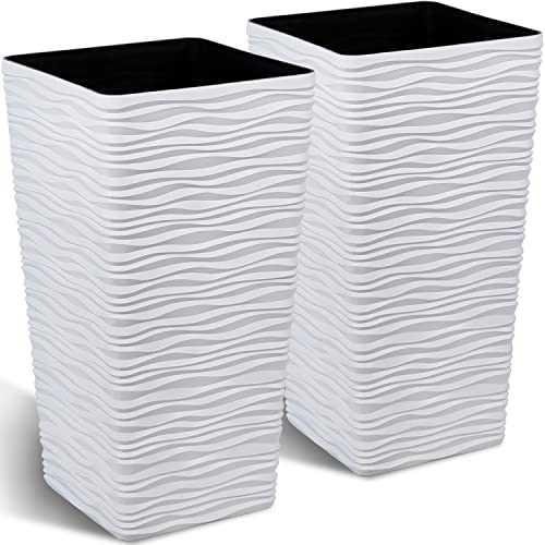 Worth Garden 2-Pack Tall Tapered Planter - Plastic White Square Pla...