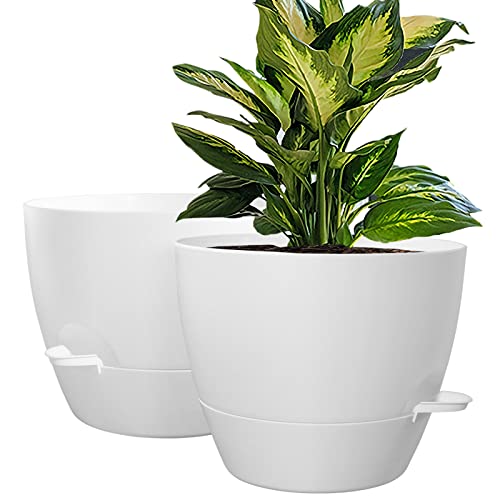 WOUSIWER 10 inch Self Watering Planters, 2 Pack Large Plastic Plant...