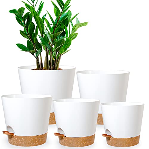 WOUSIWER Plant Pots, 7 6.5 6 5.5 5 Self Watering Plastic Planters w...