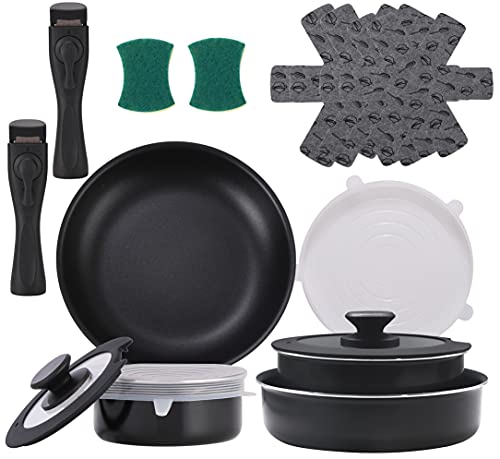 Xeeyaya 16 Pieces Kitchen Removable Handle Cookware Sets, Stackable...