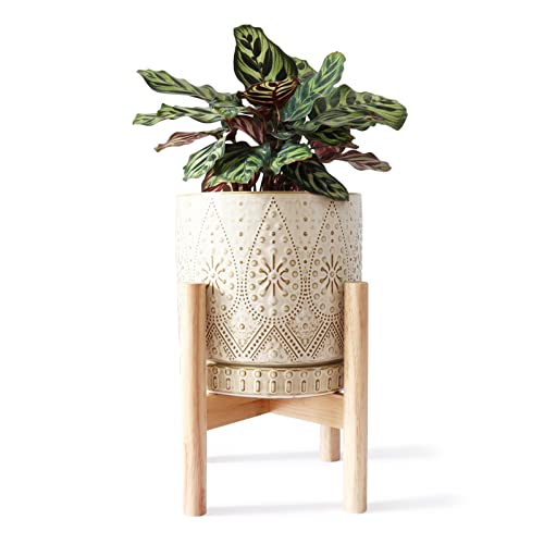 YFFSRJDJ 8 Inch Plant Pot with Stand, Ceramic Planter with Drainage...