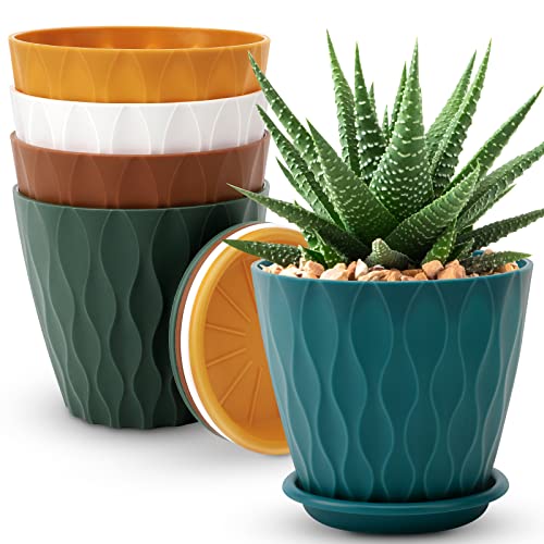 YNNICO 6 inch Plant Pots, 5 Pack Flower Pots Outdoor Indoor, Plante...
