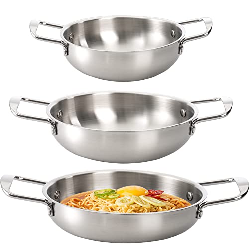 YOUEON Set of 3 Everyday Pan with Handles, 7 8.5 9.5 Stainless Stee...