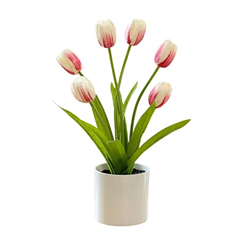 YUIOP 6-Head Artificial Tulip Potted Plant Real Touch Fake Tulip Fl...