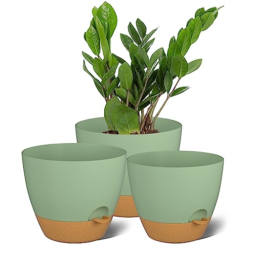 ZMTECH 9 10 12 Inch Plant Pots Sets, Selfwatering Planters with Dra...