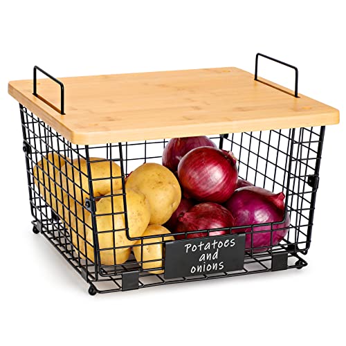 1 Pack, Stackable Kitchen Counter Basket with Bamboo Top - Pantry O...