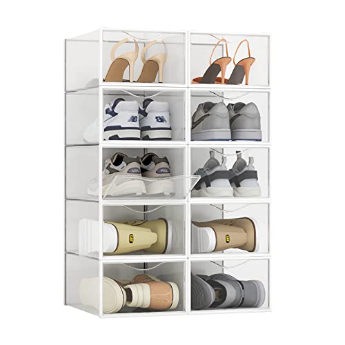 10 Pack Shoe Storage Boxes, Clear Plastic Stackable Shoe Organizer ...