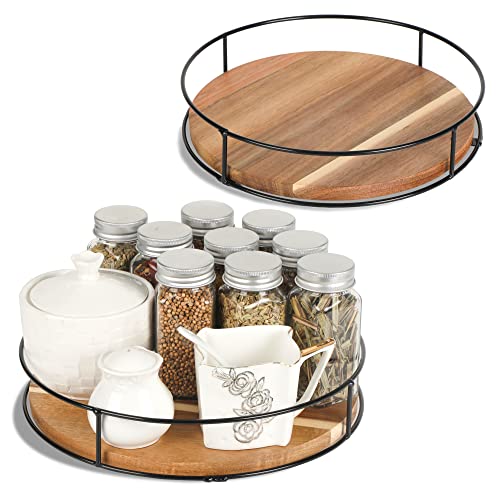 [ 2 Pack ] 9  & 10  Acacia Wood Lazy Susan Organizers with Steel Si...