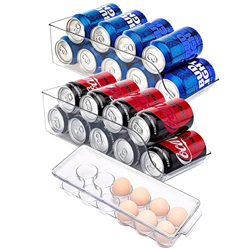 2 Pack Soda Can Organizer for Refrigerator with 1 Pack Egg Holder f...