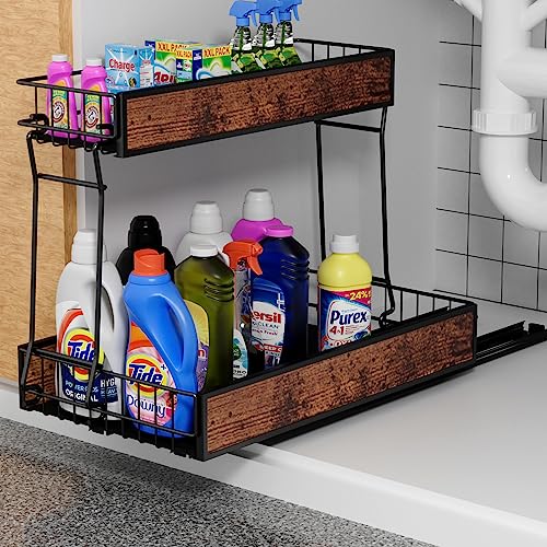 2-Tier Under Sink Slide Out Organizer, Lxmons Pull Out Cabinet Stor...