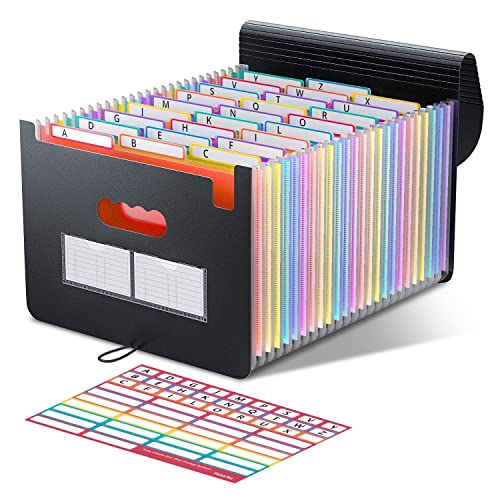 26 Pockets Accordian File Folder Organizer, Expanding Filing Box A4...