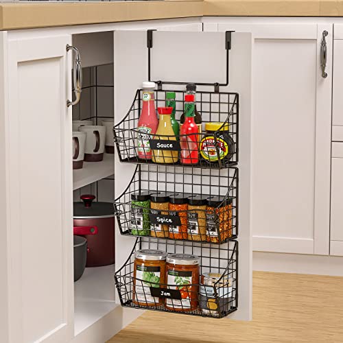 3 Pack Over Cabinet Door Organizer - Stackable Metal Storage Basket...