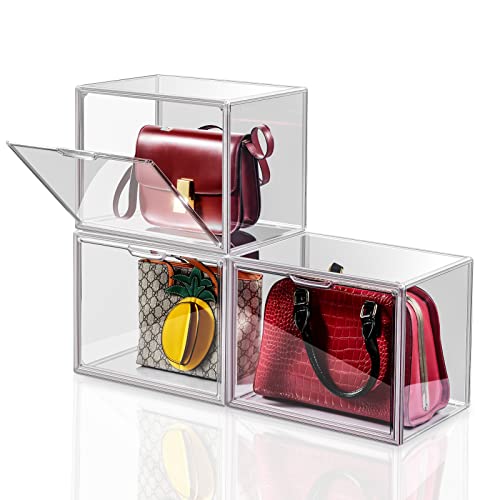 3Pack Clear Plastic Handbag Storage Organizer for Closet, Acrylic D...