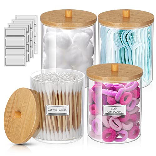4 Pack Qtip Holder, Apothecary Jars with Lids, Q tip Holder Dispens...