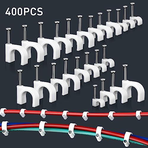 400pcs Cable Wire Clips Circle Cable Clips with Steel Nail 4、6、...