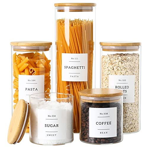 5 Pack Glass Jars with Bamboo Airtight Lids - Stackable Food Storag...