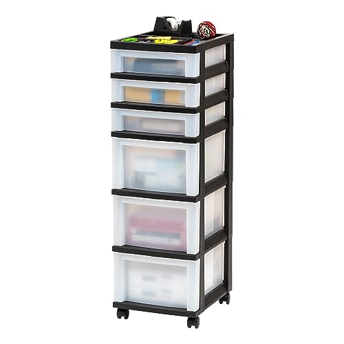 6-Drawer Plastic Storage Cart with Organizer Top and Wheels, Organi...