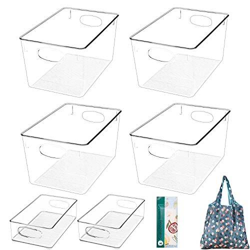 6 Pack Clear Space Plastic Storage Bins For Kitchen Organization, F...
