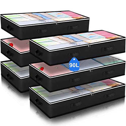 6 Pack Under Bed Storage Containers Organizer, Large Capacity Under...