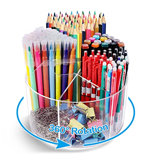 Acrylic Pen Holder Pencil Organizer, 360-Degree Rotating Crayon Org...