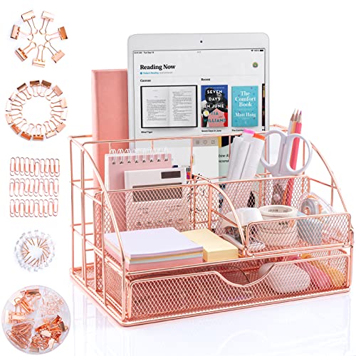 ARCOBIS Rose Gold Desk Organizer and Accessories, Upgraded Large Of...