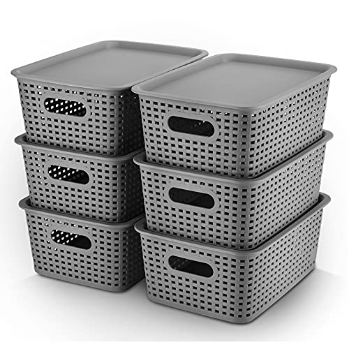AREYZIN Plastic Storage Baskets With Lid Organizing Container Lidde...