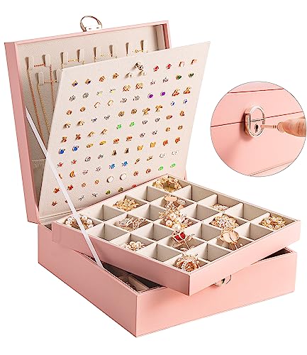 ARIYIBO Pink Earrings Jewelry Box Womens 50 Slots Earring Organizer...