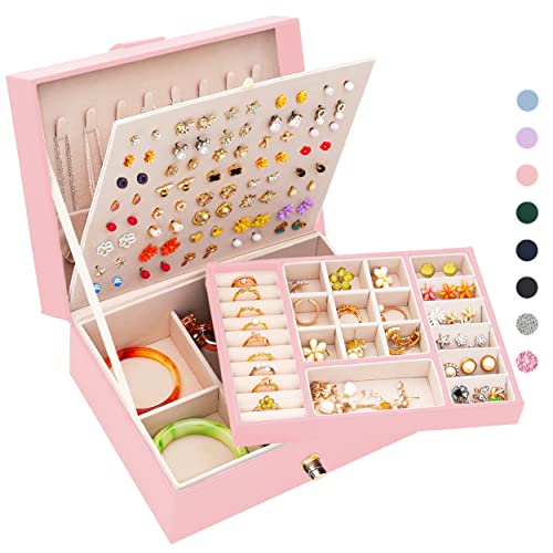 ARIYIBO Pink Jewelry Box for Girls, Earring Jewelry Box Earring Hol...
